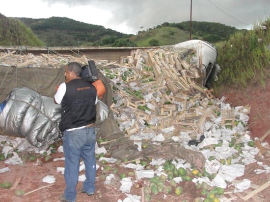 Motorista ultrapassa na curva e capota caminhão na estrada de Itabira a Nova Era