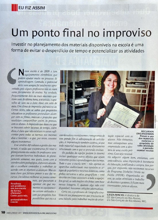 Revista Nova Escola traz matéria sobre Centro Educacional de São Gonçalo
