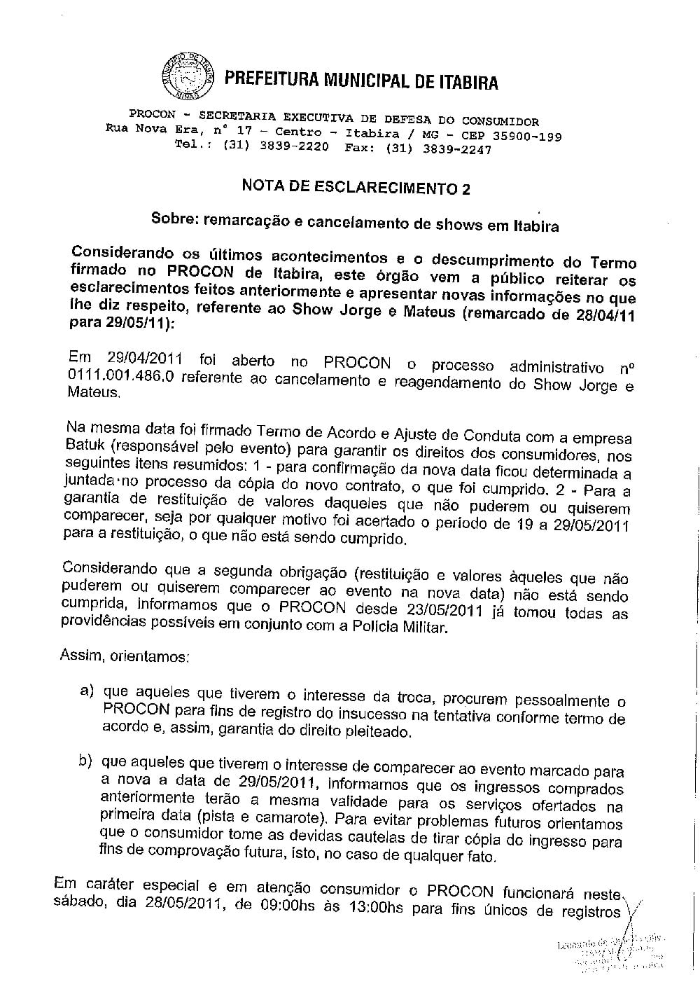 Procon se manifesta novamente depois de mais reclamações sobre show