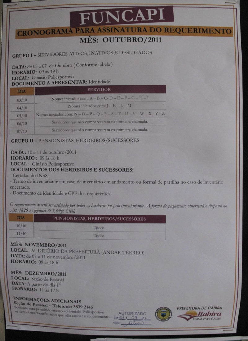 Prefeitura de Itabira divulga cronograma para requerimento do Funcapi