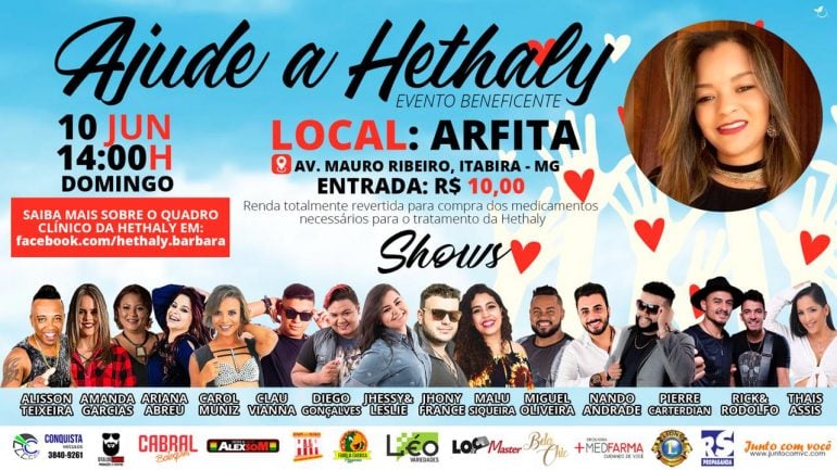 Evento neste domingo reúne sertanejos em prol da itabirana Hethaly Bárbara