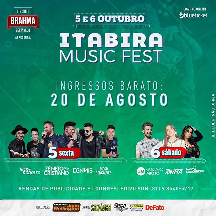 Lote promocional para o Itabira Music Festival começa a ser vendido em agosto
