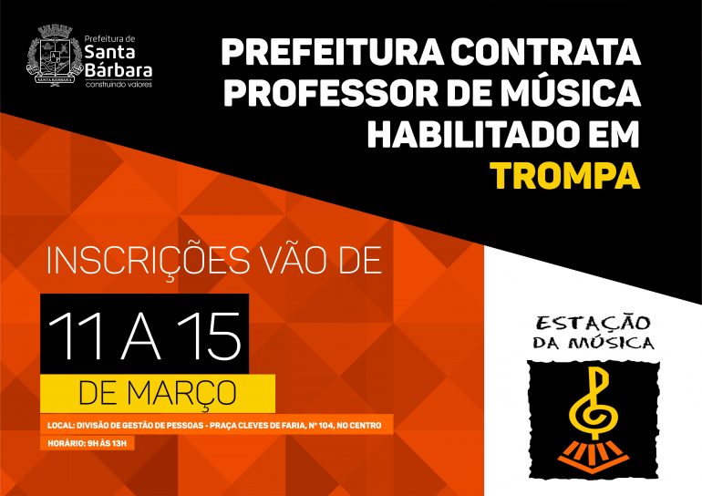Prefeitura de Santa Bárbara contrata professor de música