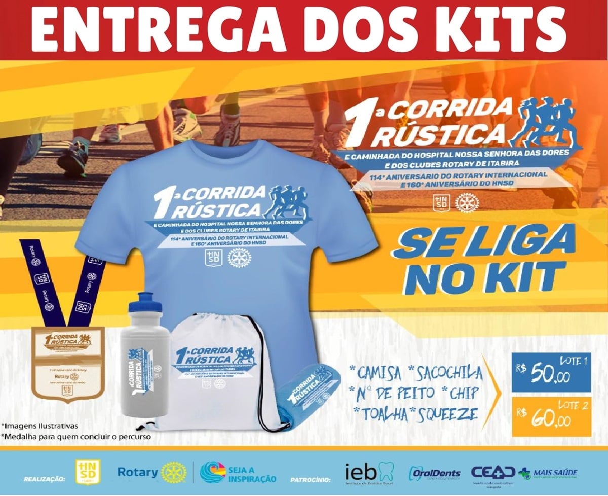 Começa nesta sexta a entrega do kit atleta para a 1ª Corrida Rústica e Caminhada HNSD e Clubes Rotary de Itabira