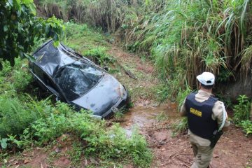 Sargento da PM fica ferida ao cair com carro em ribanceira na MGC-120