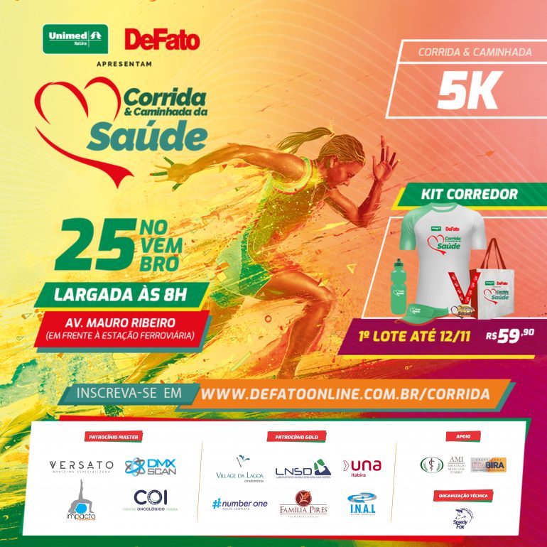 Atenção! Primeiro lote da Corrida & Caminhada da Saúde termina nesta segunda-feira