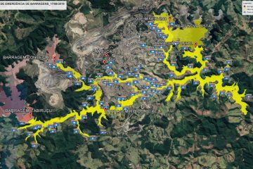 Mapa mostra áreas que serão inundadas em caso de rompimento de barragem em Itabira