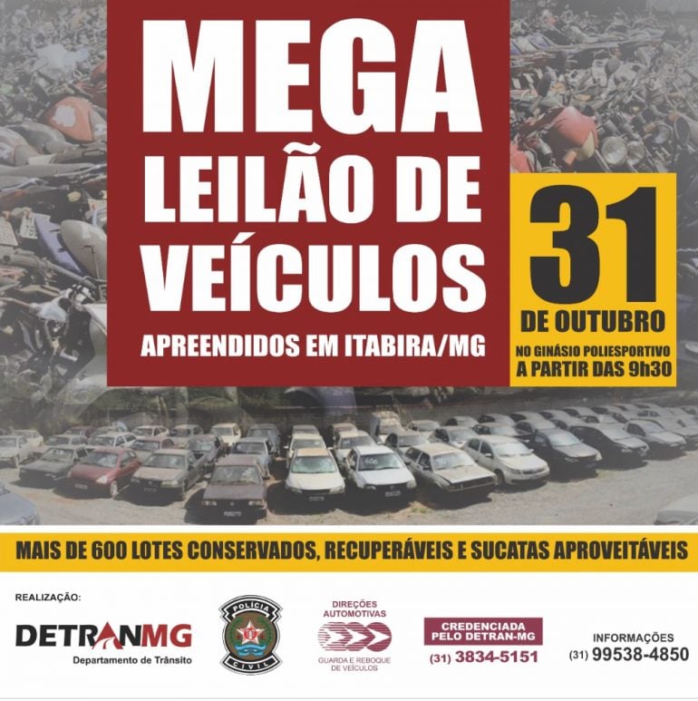 Leilão de veículos apreendidos disponibiliza 688 lotes para arremate