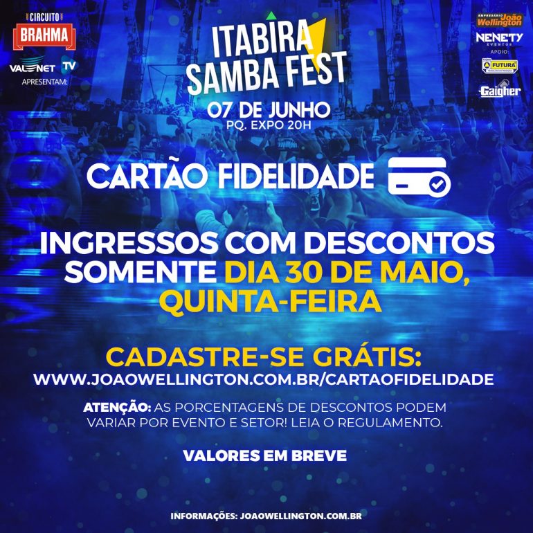 Cartão fidelidade garante descontos exclusivos no Itabira Samba Fest
