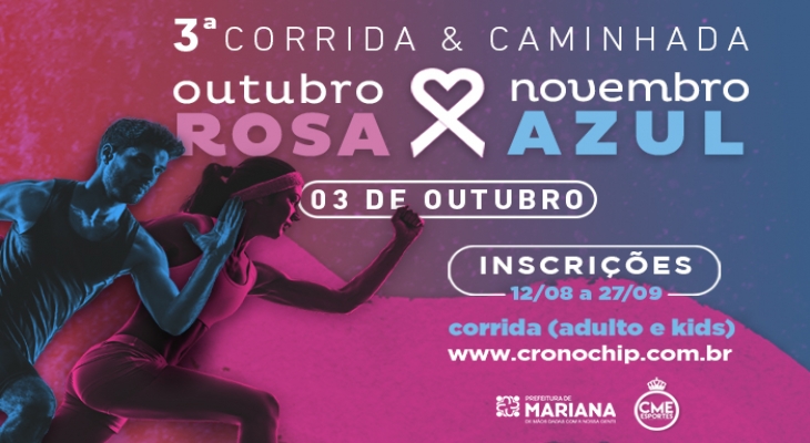 Inscrições para Corrida Outubro Rosa e Novembro Azul em Mariana vão até sexta