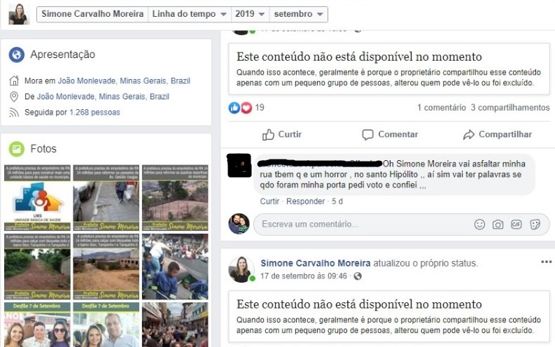 Prefeita de Monlevade desativa Facebook, mas nega relação com denúncia do MP