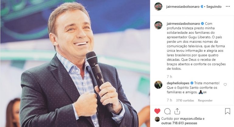 Presidente Jair Bolsonaro se manifesta sobre a morte de Gugu Liberato