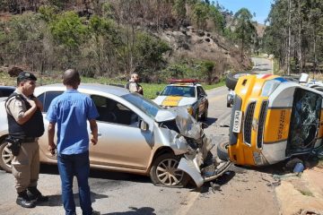 Viatura da Polícia Rodoviária se envolve em acidente ao perseguir veículo suspeito