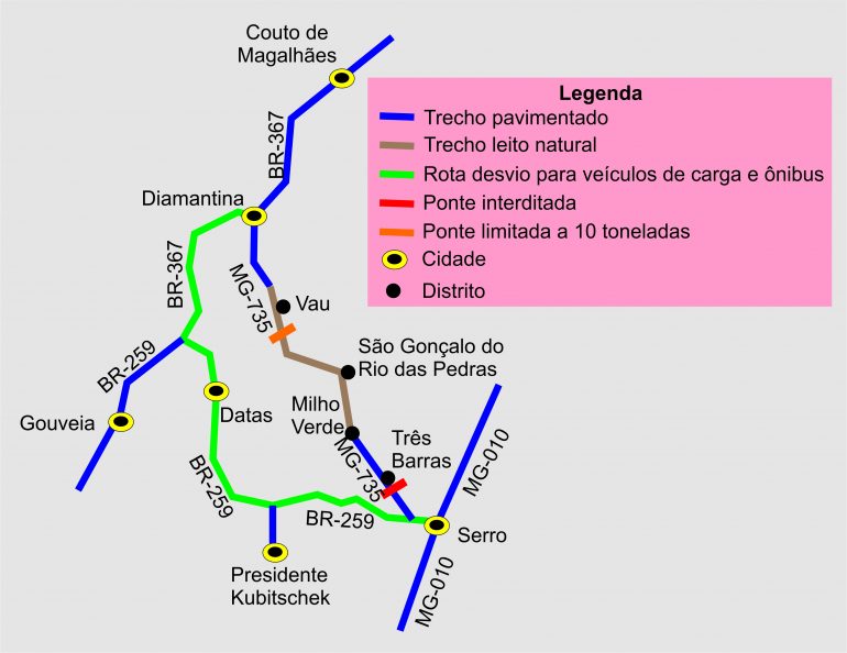 DEER interdita ponte no trecho Serro – Milho Verde