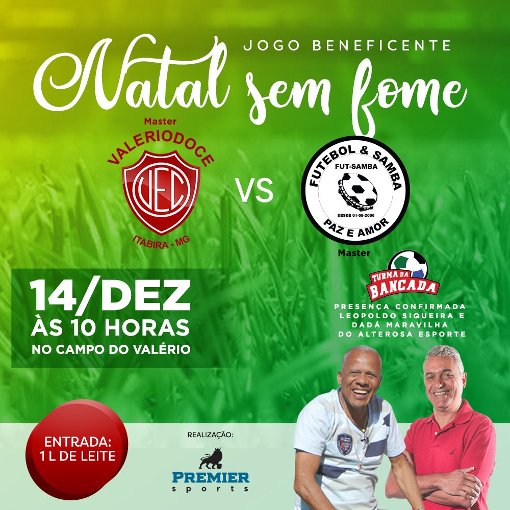 Masters de Valério e FUT-SAMBA disputarão a partida beneficente