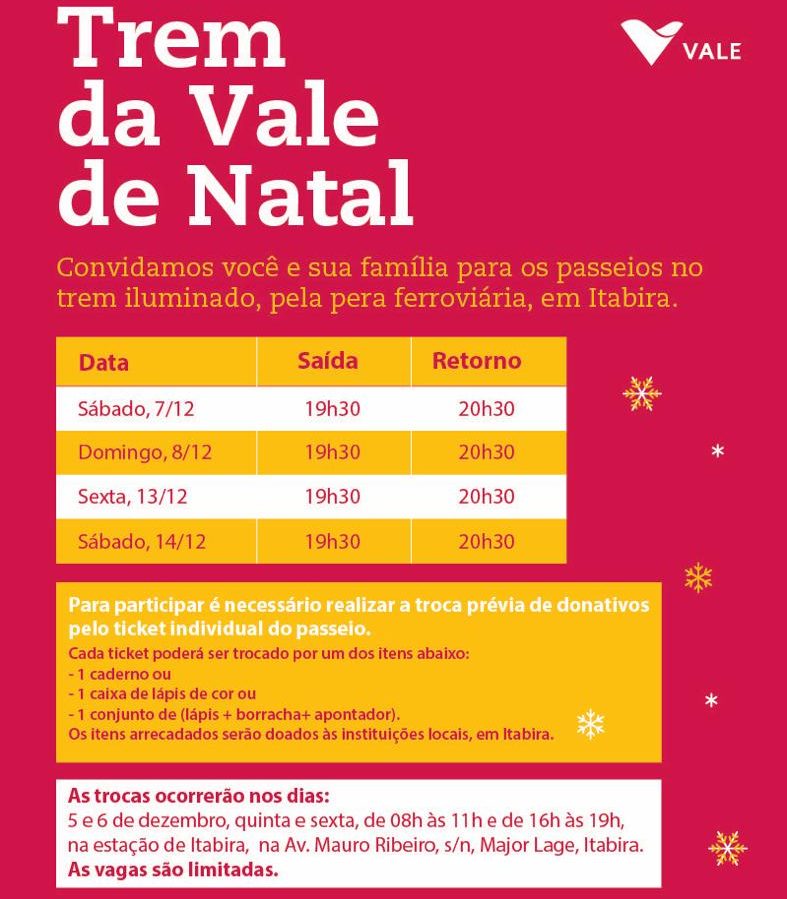 Espresso Natal da Vale traz passeio especial de Itabira a Nova Era