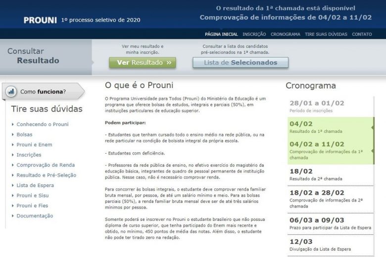 Divulgado resultado da primeira chamada do ProUni