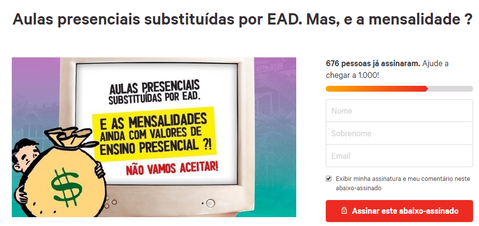 Contra ensino à distância, universitários fazem abaixo-assinados em escolas de BH