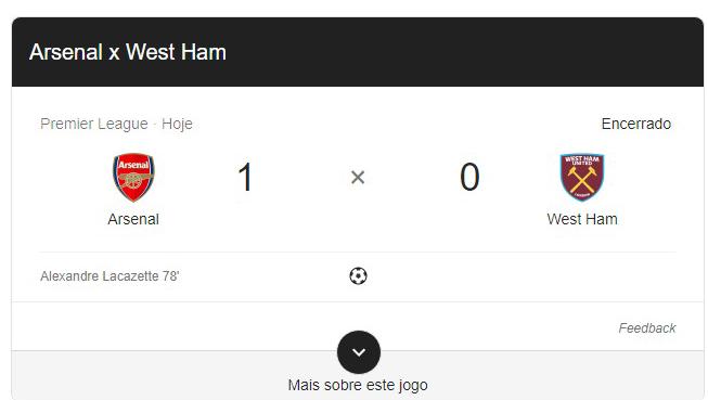 Arsenal vence West Ham e mantém sonho de ir à Liga dos Campeões