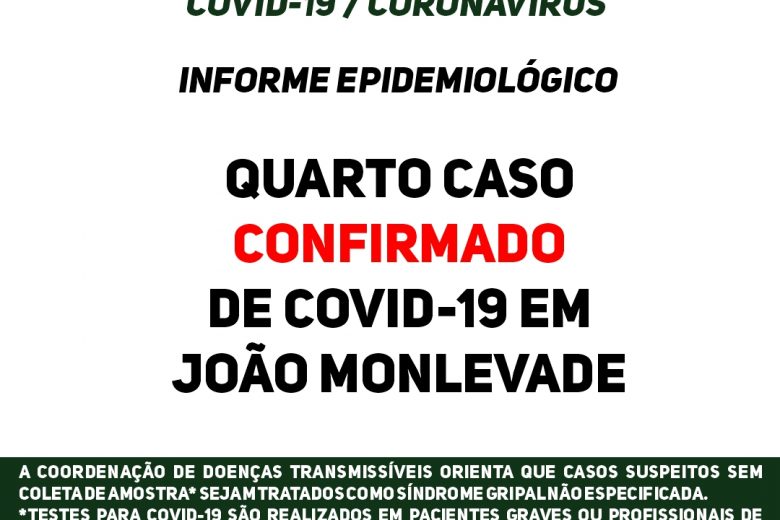 Quarto caso de coronavírus confirmado em Monlevade