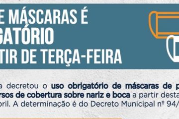 Barão de Cocais terá uso obrigatório de máscaras a partir de amanhã (28)