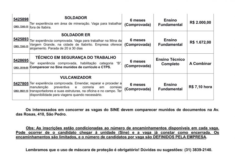 emprego sine itabira