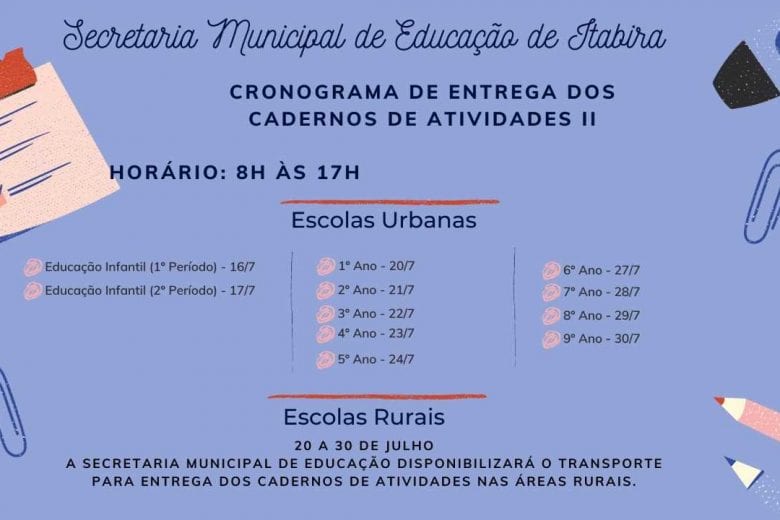 Novos cadernos de atividades serão entregues a alunos da rede municipal a partir desta quinta