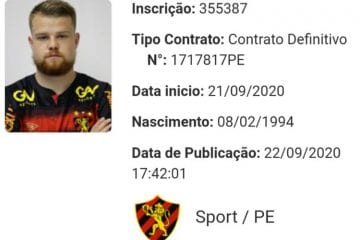 Já regularizado no BID da CBF, Marcos Serrato está apto a reforçar Sport na Série A