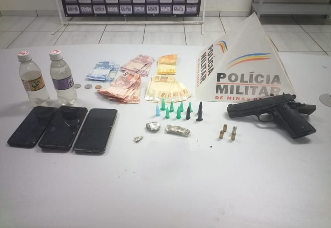 PM apreende pistola e detém suspeitos de tráfico de drogas em Itabira
