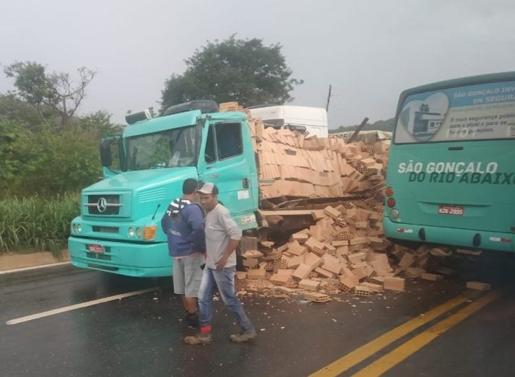 Acidente entre ônibus, caminhão e carreta interdita a BR-381 em São Gonçalo