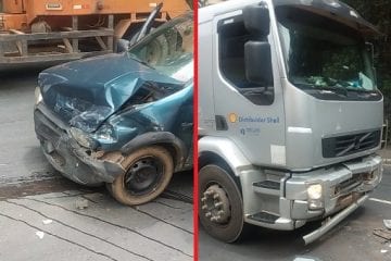 Caminhão tanque na contramão bate de frente com caminhonete