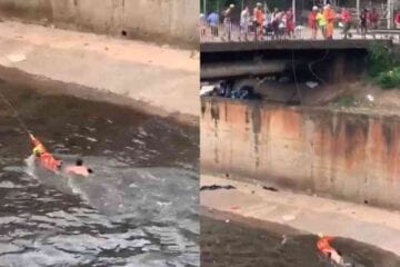 Bombeiros resgatam vítima no Ribeirão Arrudas, em BH; veja o vídeo