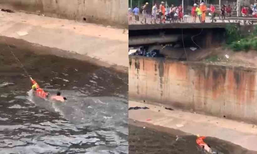 Bombeiros resgatam vítima no Ribeirão Arrudas, em BH; veja o vídeo