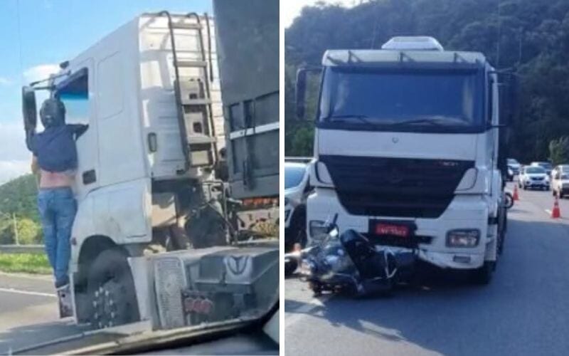Caminhoneiro arrasta moto por 32 quilômetros; veja os vídeos