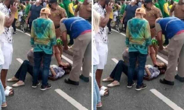 Mulher é presa após jogar maracujá congelado em cabeça de manifestante