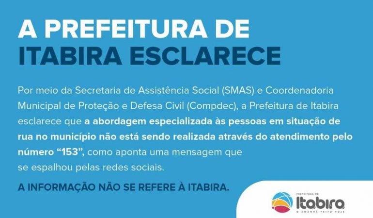 Prefeitura de Itabira esclarece sobre atendimento a pessoas em situação de rua