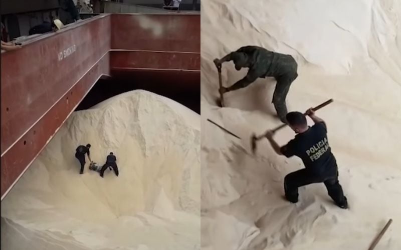Polícia Federal cava carga de açúcar e acha 155 kg de cocaína; veja vídeo