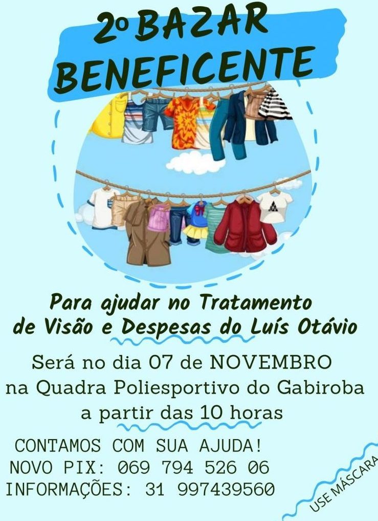 Bazar solidário: evento é em prol do jovem itabirano Luiz Otávio