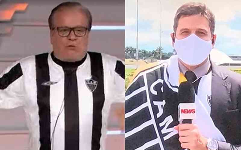 Chico Pinheiro e repórter comemoram título do Atlético na Globo