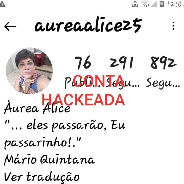 Itabirana faz alerta sobre golpe após ter o Instagram hackeado