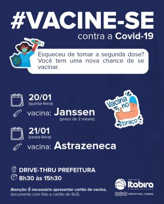 Covid: imunização em Itabira terá repescagem da Janssen e AstraZeneca