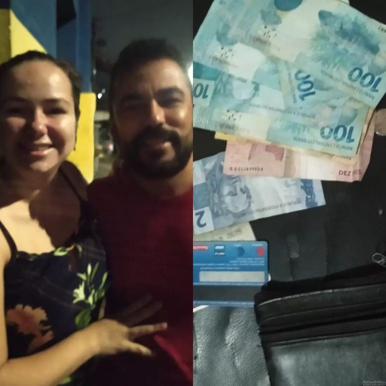 Gari perde carteira com o salário do mês e casal que encontrou devolve item ao dono