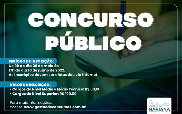 Prefeitura de Mariana está com inscrições abertas para concurso público