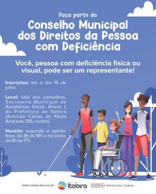 Itabira: Conselho dos Direitos da Pessoa com Deficiência está com inscrições para novos membros