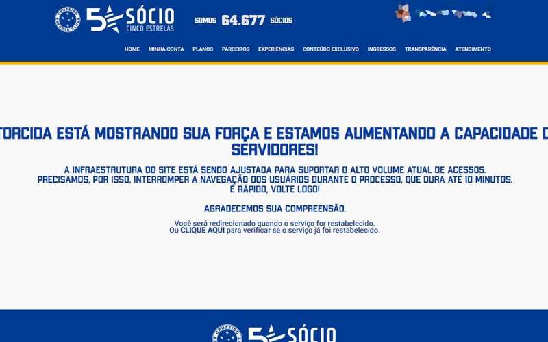 Cruzeiro x Criciúma: volume de acessos trava site da venda de ingressos