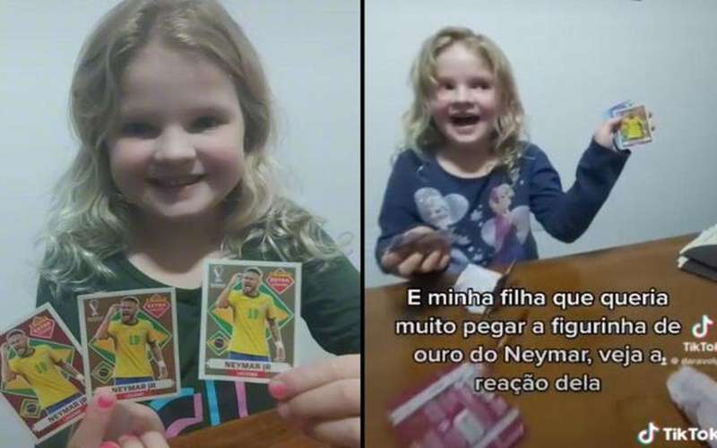 Menina de 5 anos chora ao encontrar figurinha de Neymar do álbum da Copa