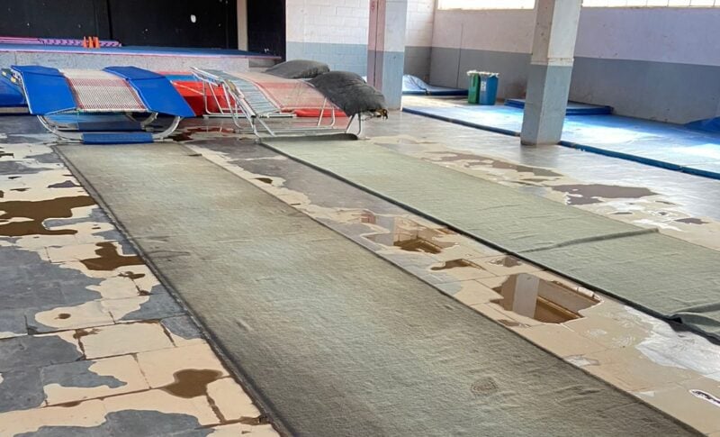 Chuva causa estrago em espaço usado pela equipe de Ginástica de Trampolim no Valério