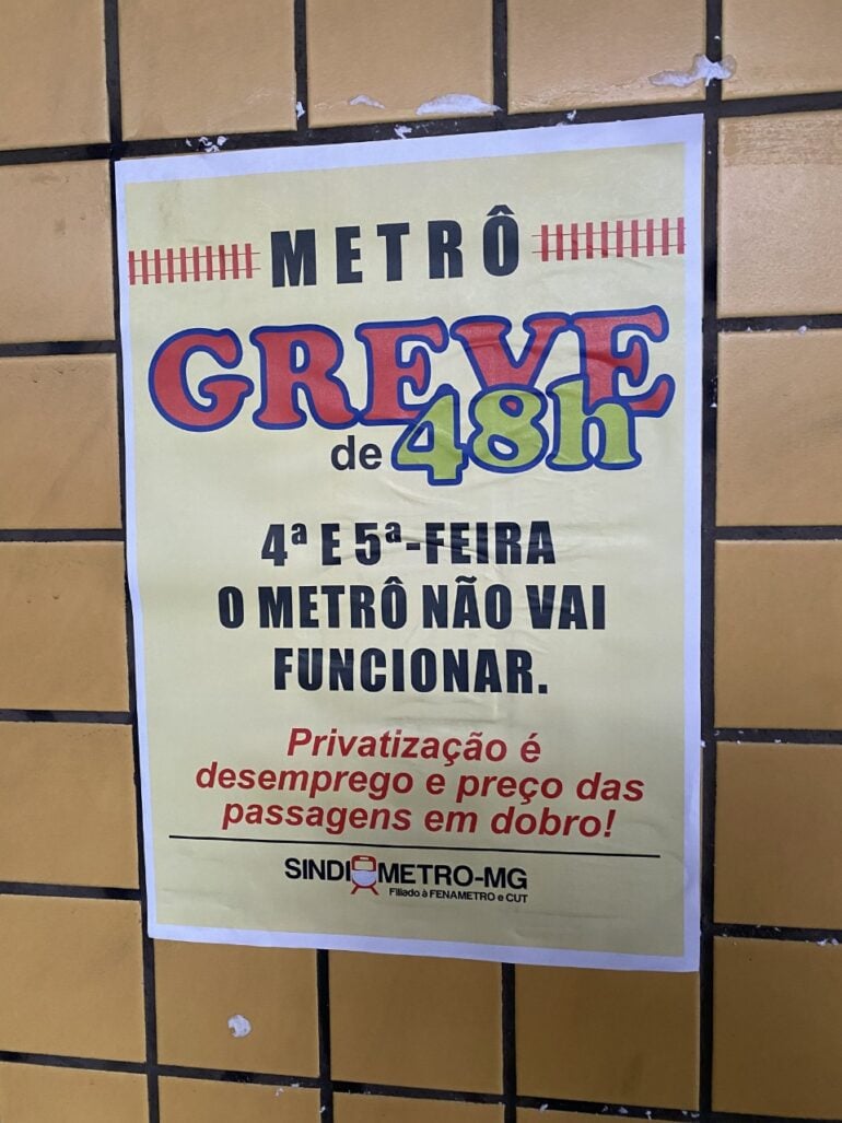 Com paralisação, estações do metrô de Belo Horizonte ficam fechadas