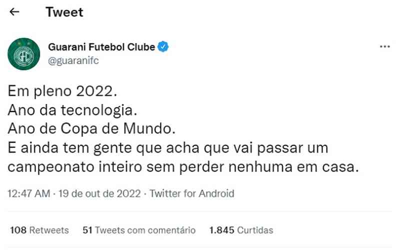Com meme, Guarani provoca Cruzeiro após vitória no Mineirão: ‘Pleno 2022’
