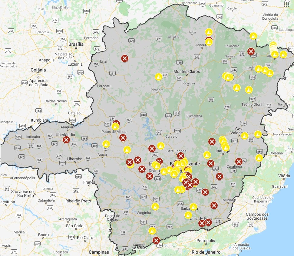 Minas Gerais tem 82 rodovias interditadas devido às chuvas